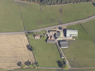 Oblique aerial view of Bordie Farm Tower, taken from the SSW.