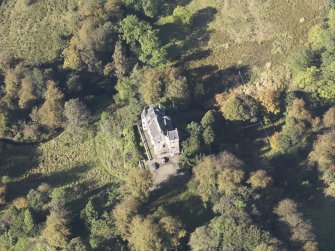 Oblique aerial view of Bedlay Castle, taken from the ESE.