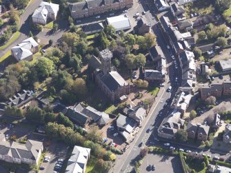 Oblique aerial view of St Bride's Collegiate Church Bothwell, taken from the NW.