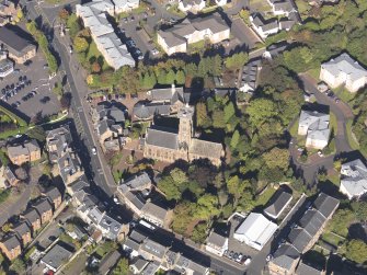 Oblique aerial view of St Bride's Collegiate Church Bothwell, taken from the S.