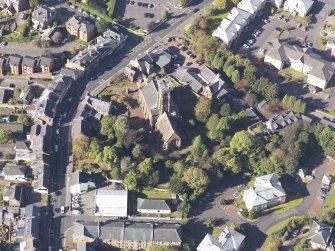 Oblique aerial view of St Bride's Collegiate Church Bothwell, taken from the ESE.