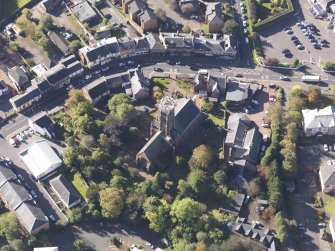 Oblique aerial view of St Bride's Collegiate Church Bothwell, taken from the NE.