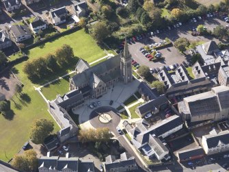 Oblique aerial view of St Mary's Roman Catholic Church Lanark, taken from the NE.