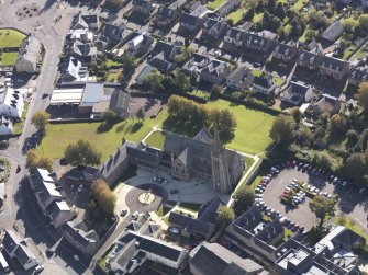 Oblique aerial view of St Mary's Roman Catholic Church Lanark, taken from the NNW.