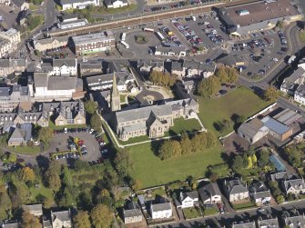 Oblique aerial view of St Mary's Roman Catholic Church Lanark, taken from the SW.