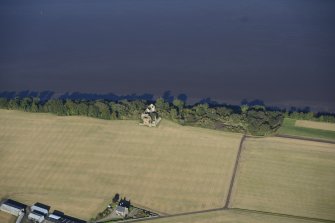 Oblique aerial view of Ballindreich Castle, taken from the SE.