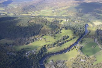 General oblique aerial view of the Balmoral Castle Estate centred on the new golf course, taken from the ESE.