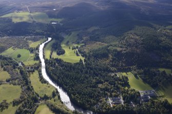 General oblique aerial view of the Balmoral Castle Estate centred on the new golf course, taken from the NW.