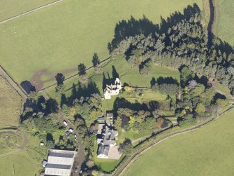 Oblique aerial view of Glenbuchat Castle, taken from the SSE.