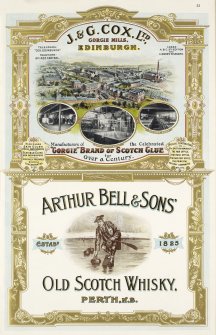 Advertisement for J&G Cox Ltd, Gorgie Mills, Edinburgh and Arthur Bell & Sons Old Scotch Whisky, Perth