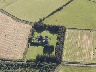 Oblique aerial view of Balfluig Castle, taken from the NNW.