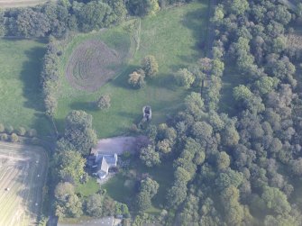 Oblique aerial view of Asloun Castle, taken from the WSW.
