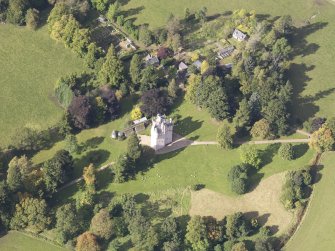 Oblique aerial view of Craigievar Castle, taken from the E.