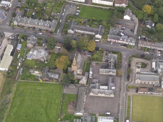 Oblique aerial view of St Columba's Church Invergowrie, taken from the S.
