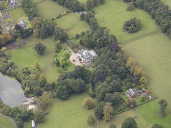 Oblique aerial view of Ballindean House, taken from the E.