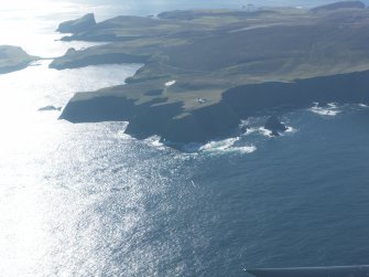 General oblique aerial view of Skroo Lighthouse, Fair Isle, looking S.
