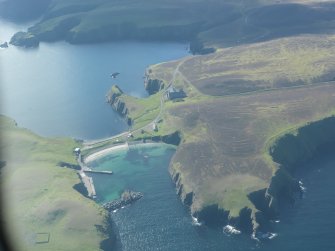 General oblique aerial view of North Haven Harbour, Fair Isle, looking SSW.