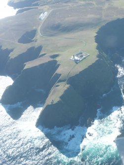 General oblique aerial view of Skroo Lighthouse, Fair Isle, looking S.
