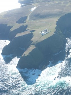 General oblique aerial view of Skroo Lighthouse, Fair Isle, looking S.