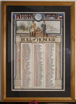 Interior. Detail of war memorial Roll of Honour.