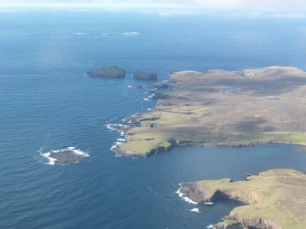 General oblique aerial view of Papa Stour, looking NW.