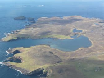 General oblique aerial view of Papa Stour, looking NW.