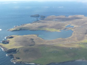 General oblique aerial view of Papa Stour, looking NW.