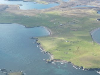 General oblique aerial view of Biggings, Papa Stour, looking NW.