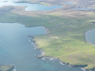 General oblique aerial view of Biggings, Papa Stour, looking NW.