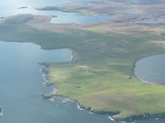 General oblique aerial view of Biggings, Papa Stour, looking NW.