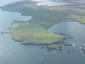 General oblique aerial view of Biggings, Papa Stour, looking W.