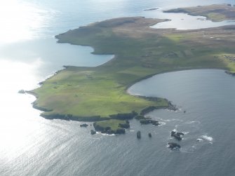 General oblique aerial view of Biggings, Papa Stour, looking SW.