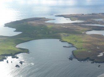 General oblique aerial view of Biggings, Papa Stour, looking SW.