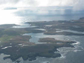 General oblique aerial view of Papa Stour, looking SW.