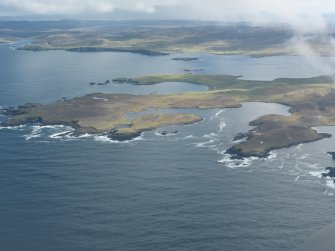 General oblique aerial view of Papa Stour, looking SE.