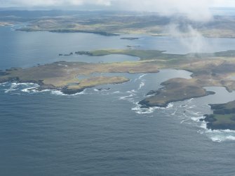 General oblique aerial view of Papa Stour, looking SE.