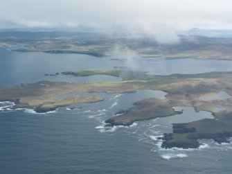 General oblique aerial view of Papa Stour, looking SE.