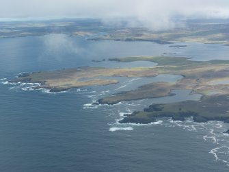 General oblique aerial view of Papa Stour, looking SE.