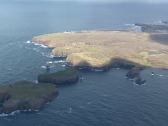 General oblique aerial view of Fogla Skerry, Papa Stour, looking NE.