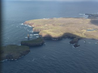 General oblique aerial view of Fogla Skerry, Papa Stour, looking NE.