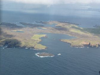 General oblique aerial view of Papa Stour, looking NE.