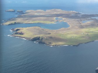 General oblique aerial view of Papa Stour, looking NW.