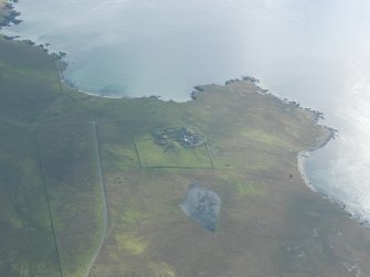General oblique aerial view of Brough Lodge, Fetlar, looking S.