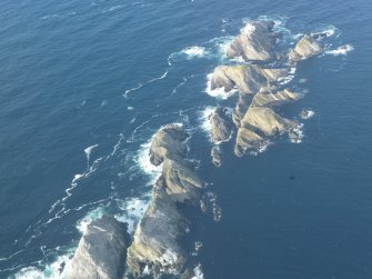 Oblique aerial view of North Unst Lighthouse, Muckle Flugga, Unst, looking N.