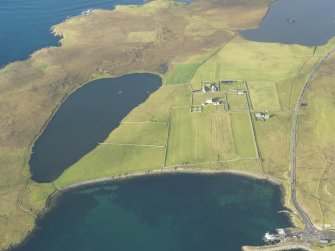 General oblique aerial view of Belmont House, Unst, looking N.