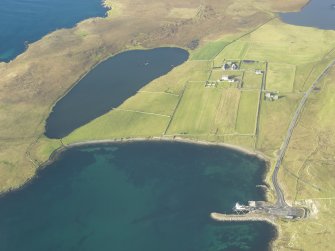 General oblique aerial view of Belmont House, Unst, looking N.