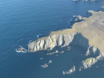 Oblique aerial view of Mu Ness and Clett, looking N.