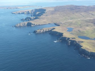 General oblique aerial view of Mu Ness, looking NNE.