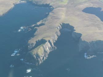 Oblique aerial view of Ness of Bakka and Burrier Head, looking NE.