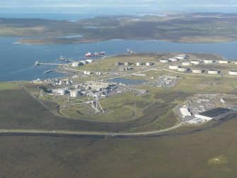 General oblique aerial view of Sullom Voe Oil Terminal, looking W.